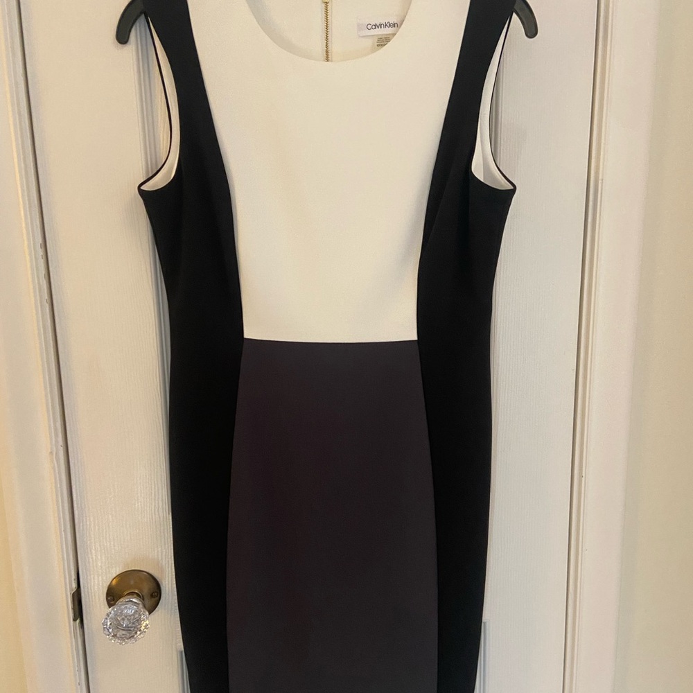Calvin Klein Black and White Dress, size 10, knee-length